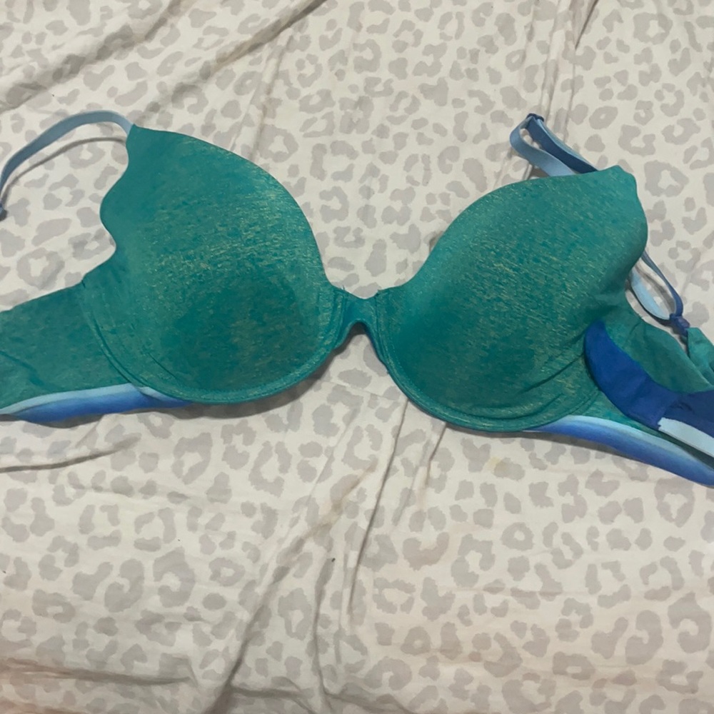 Blue metallic victoria’s secret uplift semi demi bra